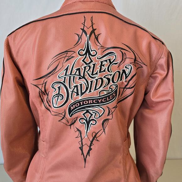 Harley Davidson Mesh Motorcycle Bomber Jacket Women's XS Pink Mesh Logo EUC - Picture 6 of 16
